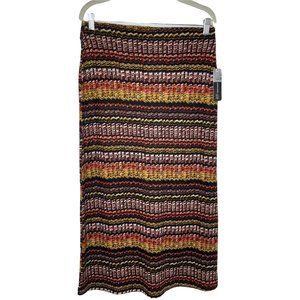 SOHO Apparel Ltd. Brown, Orange, Yellow Herringbone Boho Midi Skirt Size Medium